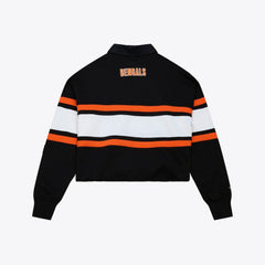 Cincinnati Bengals Women's Cropped Long Sleeve Rugby Polo Black | Mitchell & Ness
