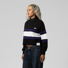 Baltimore Ravens Women's Cropped Long Sleeve Rugby Polo Black | Mitchell & Ness