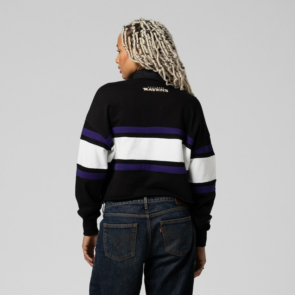 Baltimore Ravens Women's Cropped Long Sleeve Rugby Polo Black | Mitchell & Ness