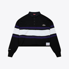 Baltimore Ravens Women's Cropped Long Sleeve Rugby Polo Black | Mitchell & Ness