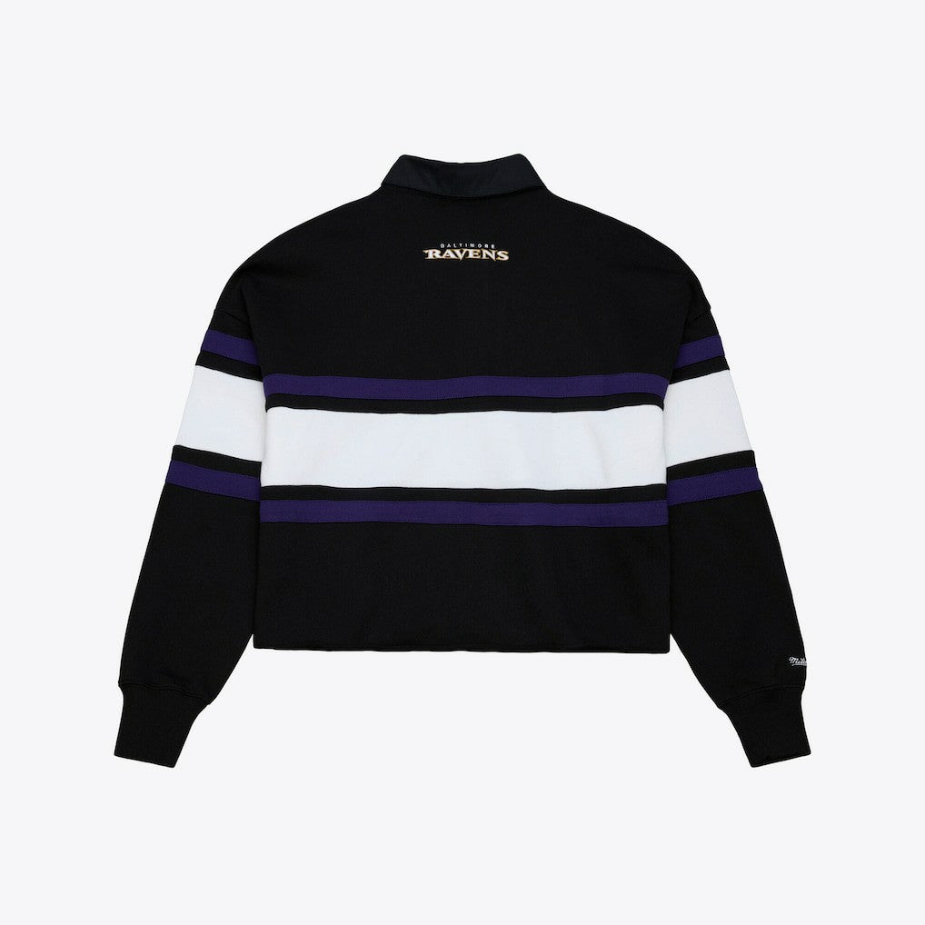 Baltimore Ravens Women's Cropped Long Sleeve Rugby Polo Black | Mitchell & Ness