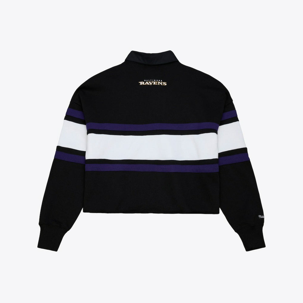 Baltimore Ravens Women's Cropped Long Sleeve Rugby Polo Black | Mitchell & Ness