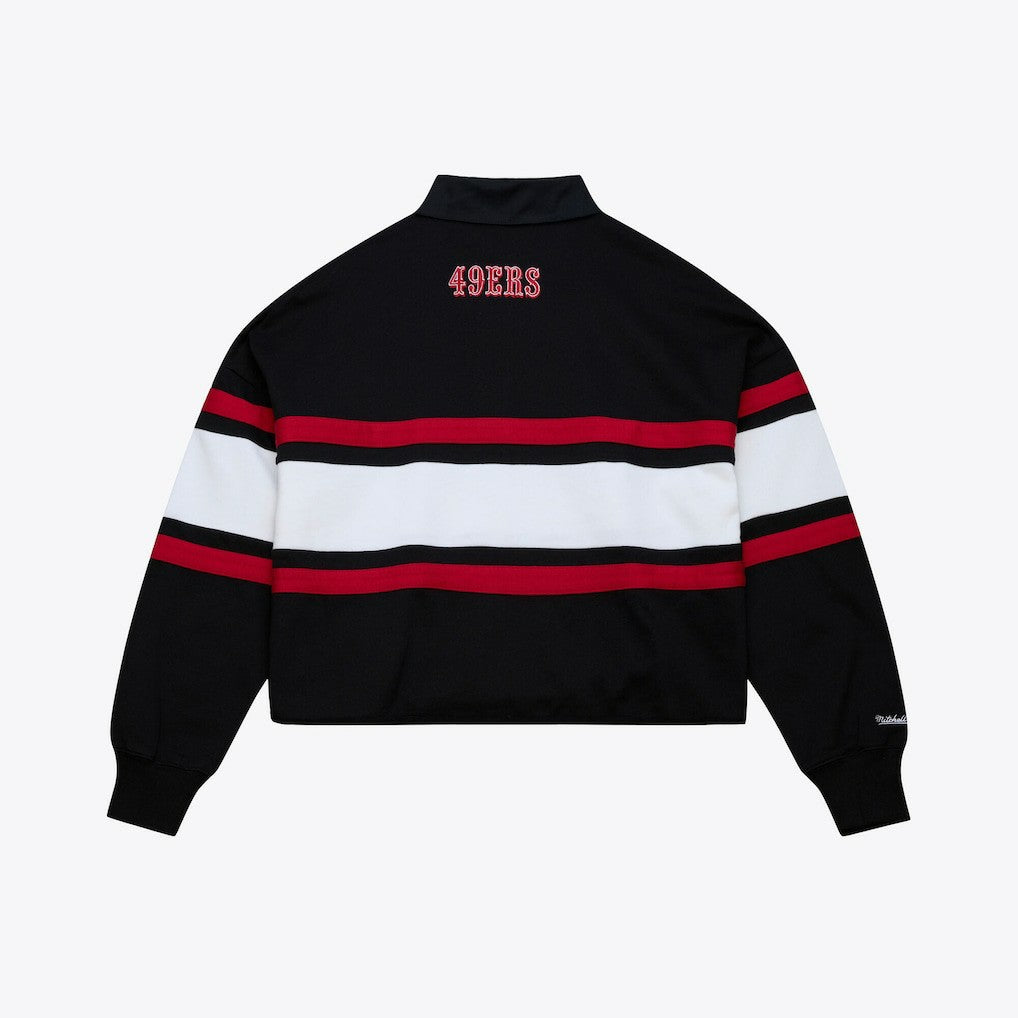 San Francisco 49ers Women's Cropped Long Sleeve Rugby Polo Black | Mitchell & Ness