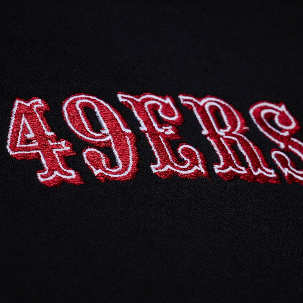 San Francisco 49ers Women's Cropped Long Sleeve Rugby Polo Black | Mitchell & Ness