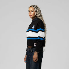 Detroit Lions Women's Cropped Long Sleeve Rugby Polo Black | Mitchell & Ness