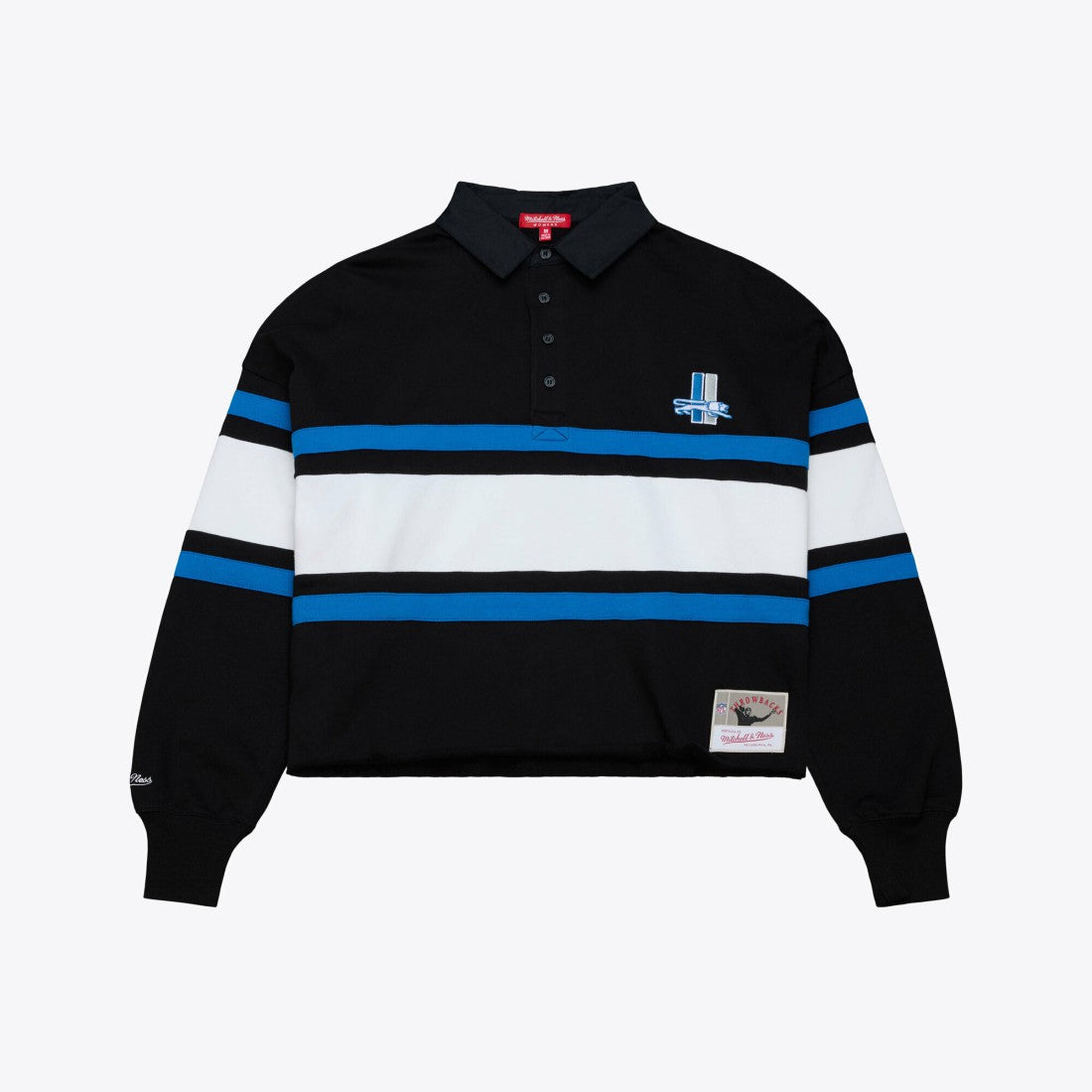 Detroit Lions Women's Cropped Long Sleeve Rugby Polo Black | Mitchell & Ness