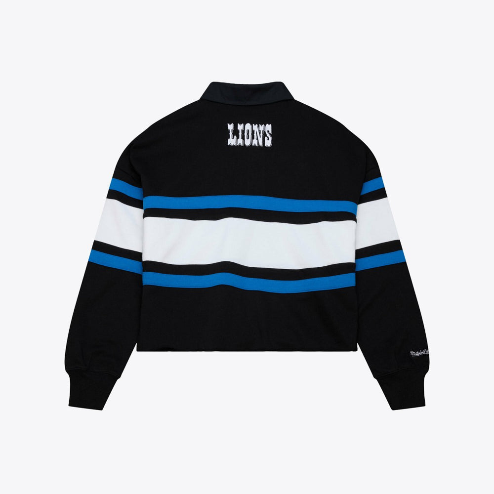 Detroit Lions Women's Cropped Long Sleeve Rugby Polo Black | Mitchell & Ness
