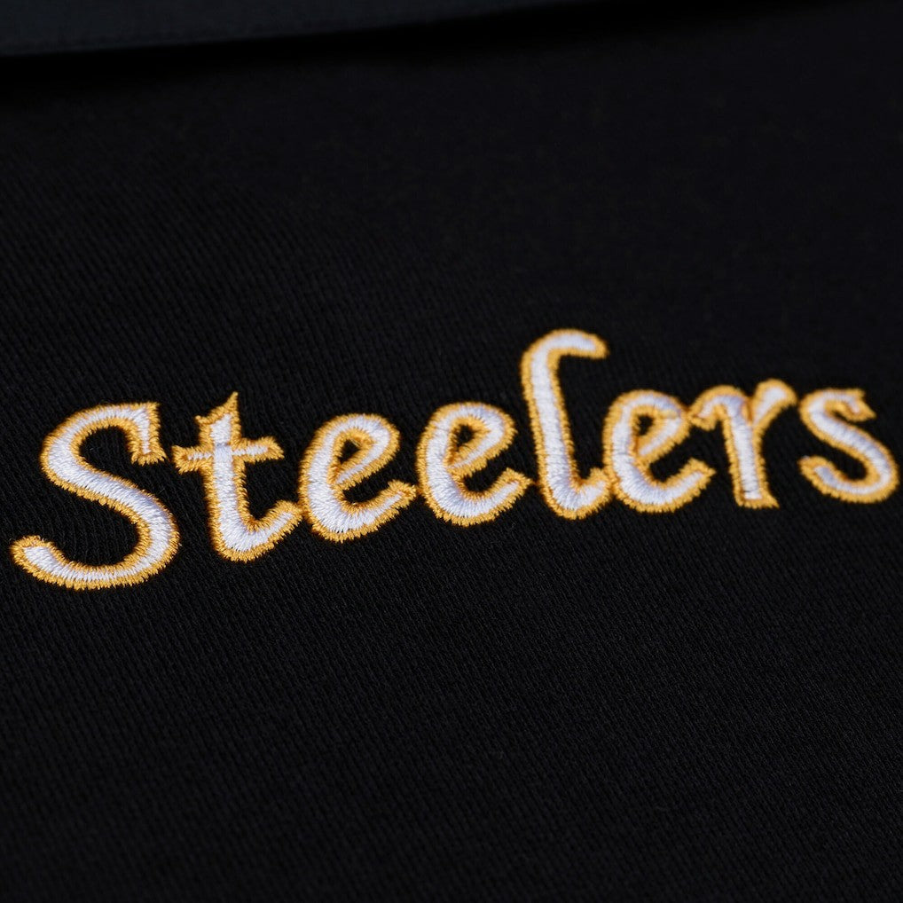 Pittsburgh Steelers Women's Cropped Long Sleeve Rugby Polo Black | Mitchell & Ness