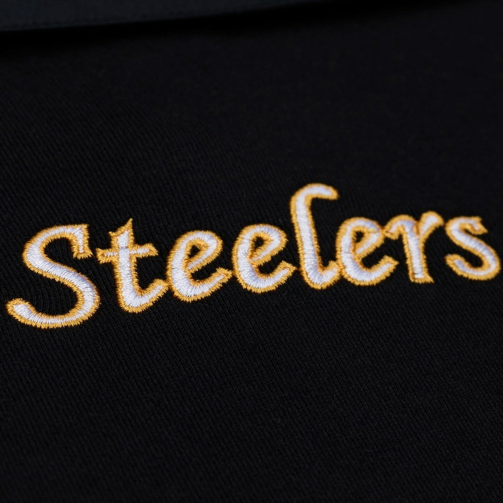 Pittsburgh Steelers Women's Cropped Long Sleeve Rugby Polo Black | Mitchell & Ness