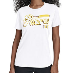 San Diego Padres Starter Women's Groovy Script Team Fitted T-Shirt - MLB