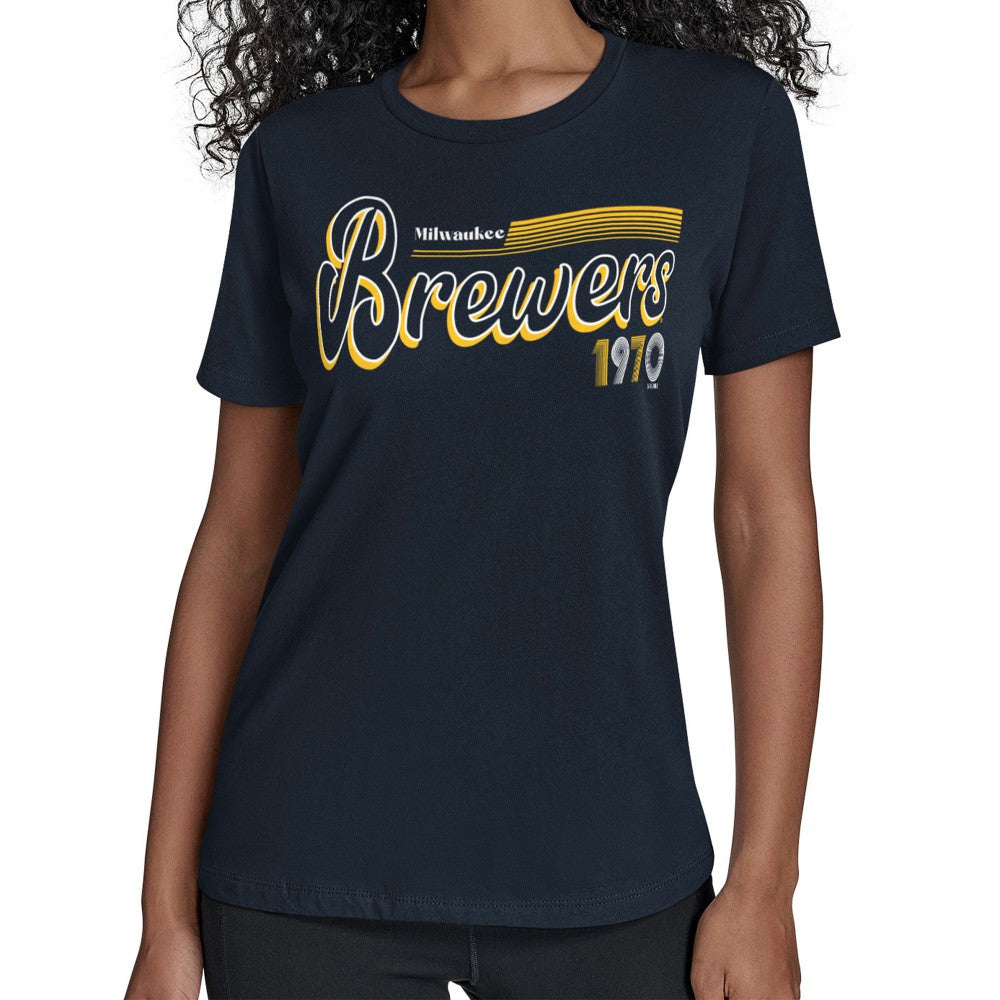 Milwaukee Brewers Starter Women's Groovy Script Team Fitted T-Shirt - MLB