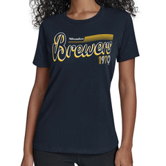 Milwaukee Brewers Starter Women's Groovy Script Team Fitted T-Shirt - MLB