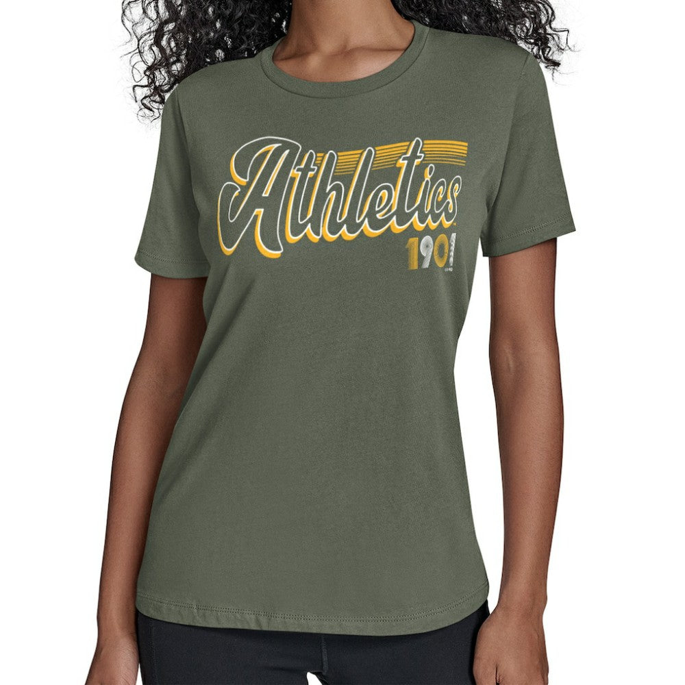 Athletics Starter Women's Groovy Script Team Fitted T-Shirt - MLB