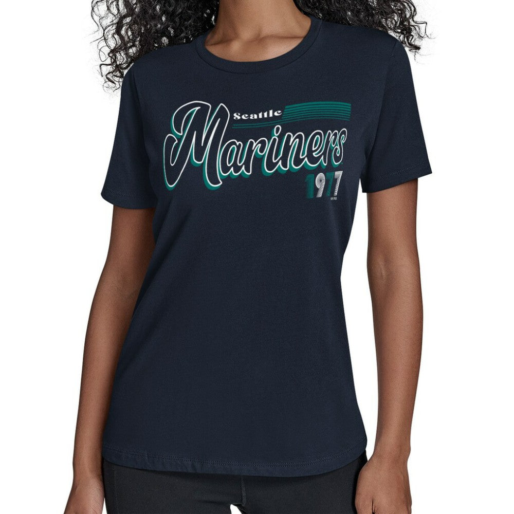 Seattle Mariners Starter Women's Groovy Script Team Fitted T-Shirt - MLB