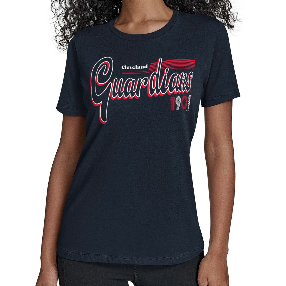 Cleveland Guardians Starter Women's Groovy Script Team Fitted T-Shirt - MLB