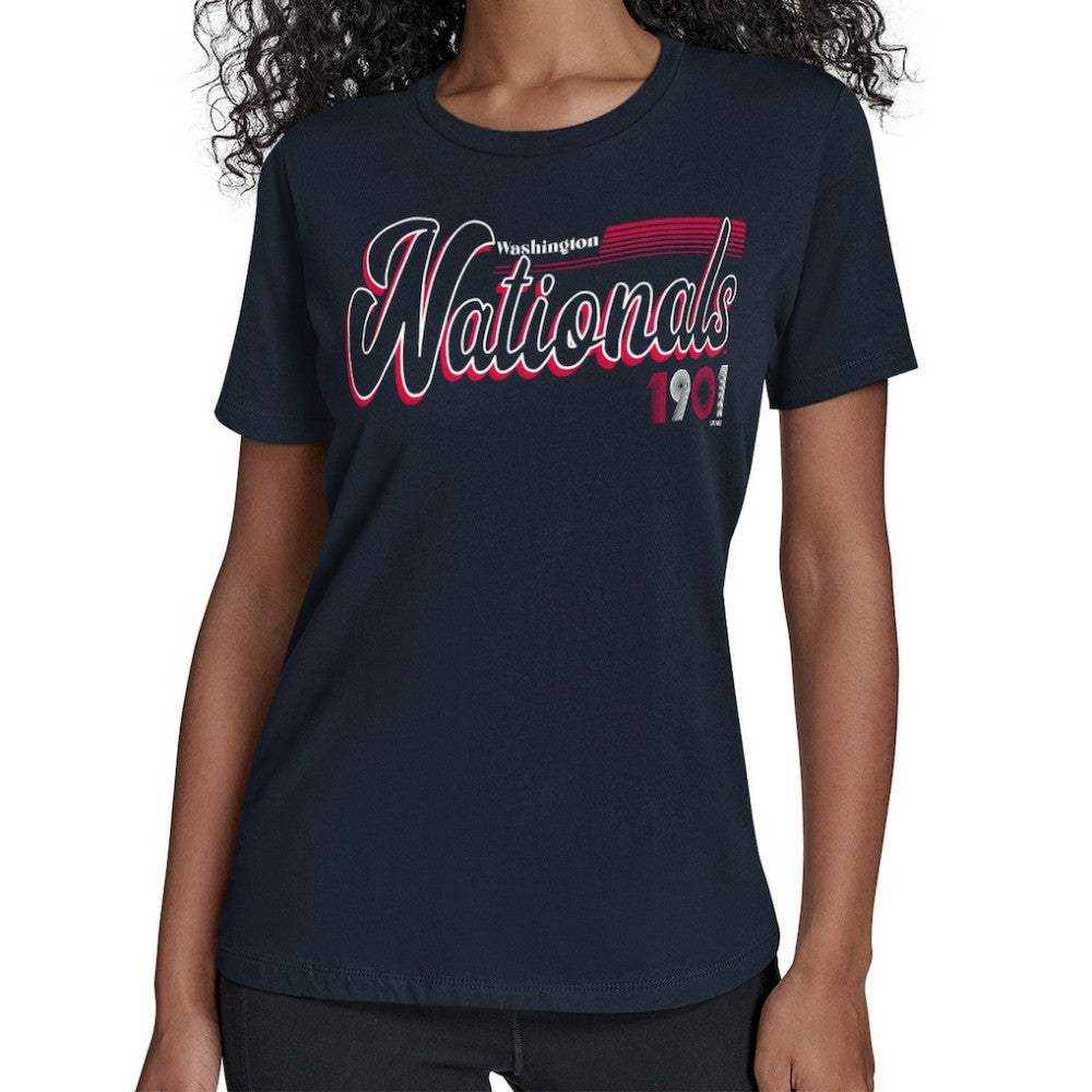 Washington Nationals Starter Women's Groovy Script Team Fitted T-Shirt - MLB