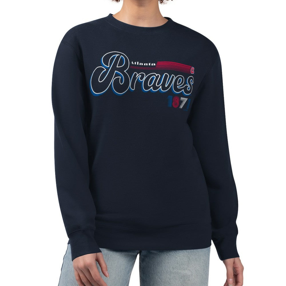 Atlanta Braves Starter Women's Groovy Script Team Fleece Pullover Sweatshirt - MLB