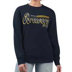 Milwaukee Brewers Starter Women's Groovy Script Team Fleece Pullover Sweatshirt - MLB