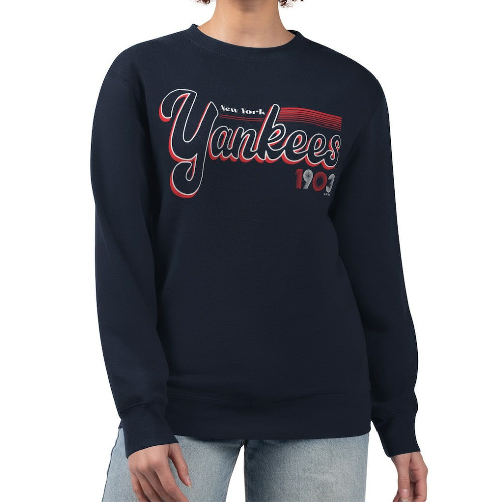 New York Yankees Starter Women's Groovy Script Team Fleece Pullover Sweatshirt - MLB
