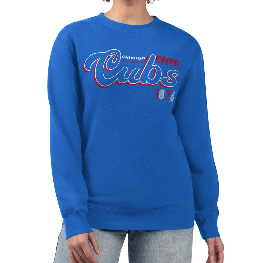 Chicago Cubs Starter Women's Groovy Script Team Fleece Pullover Sweatshirt - MLB