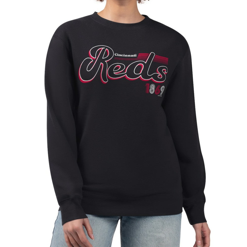 Cincinnati Reds Starter Women's Groovy Script Team Fleece Pullover Sweatshirt - MLB