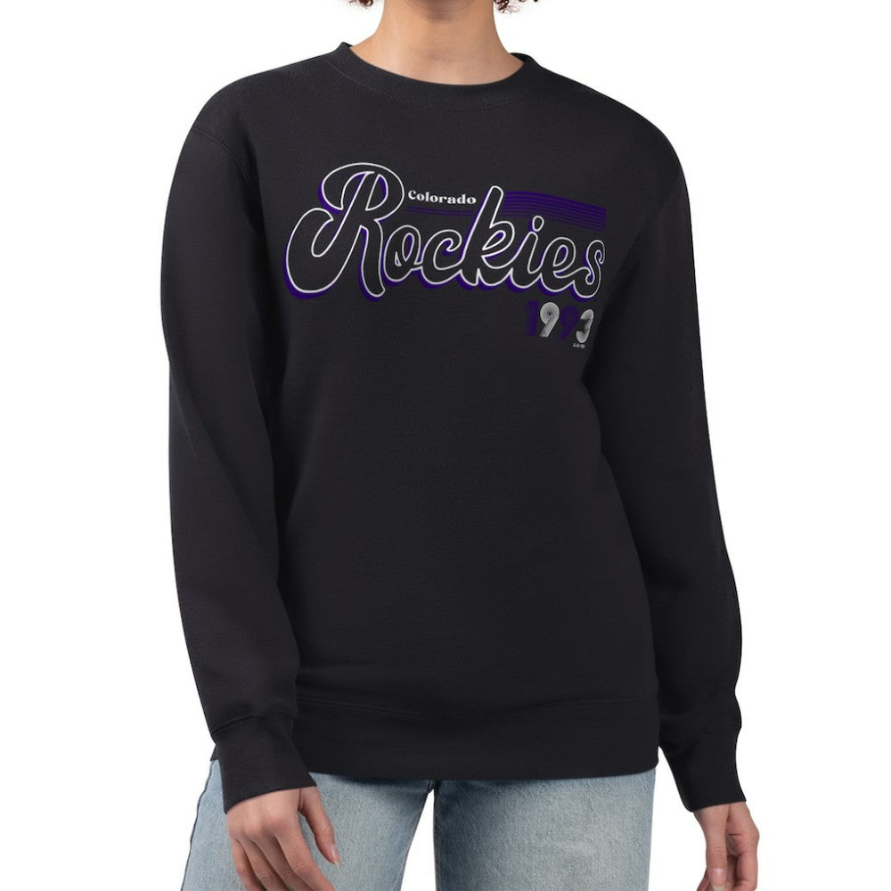 Colorado Rockies Starter Women's Groovy Script Team Fleece Pullover Sweatshirt - MLB