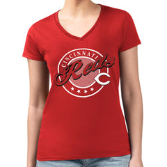 Cincinnati Reds G-III 4Her by Carl Banks Women's Super-Slim Fit Lightweight Pinstripe Circle V-Neck T-Shirt - MLB