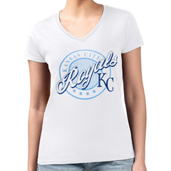 Kansas City Royals G-III 4Her by Carl Banks Women's Super-Slim Fit Lightweight Pinstripe Circle V-Neck T-Shirt - MLB