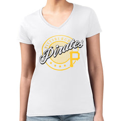 Pittsburgh Pirates G-III 4Her by Carl Banks Women's Super-Slim Fit Lightweight Pinstripe Circle V-Neck T-Shirt - MLB
