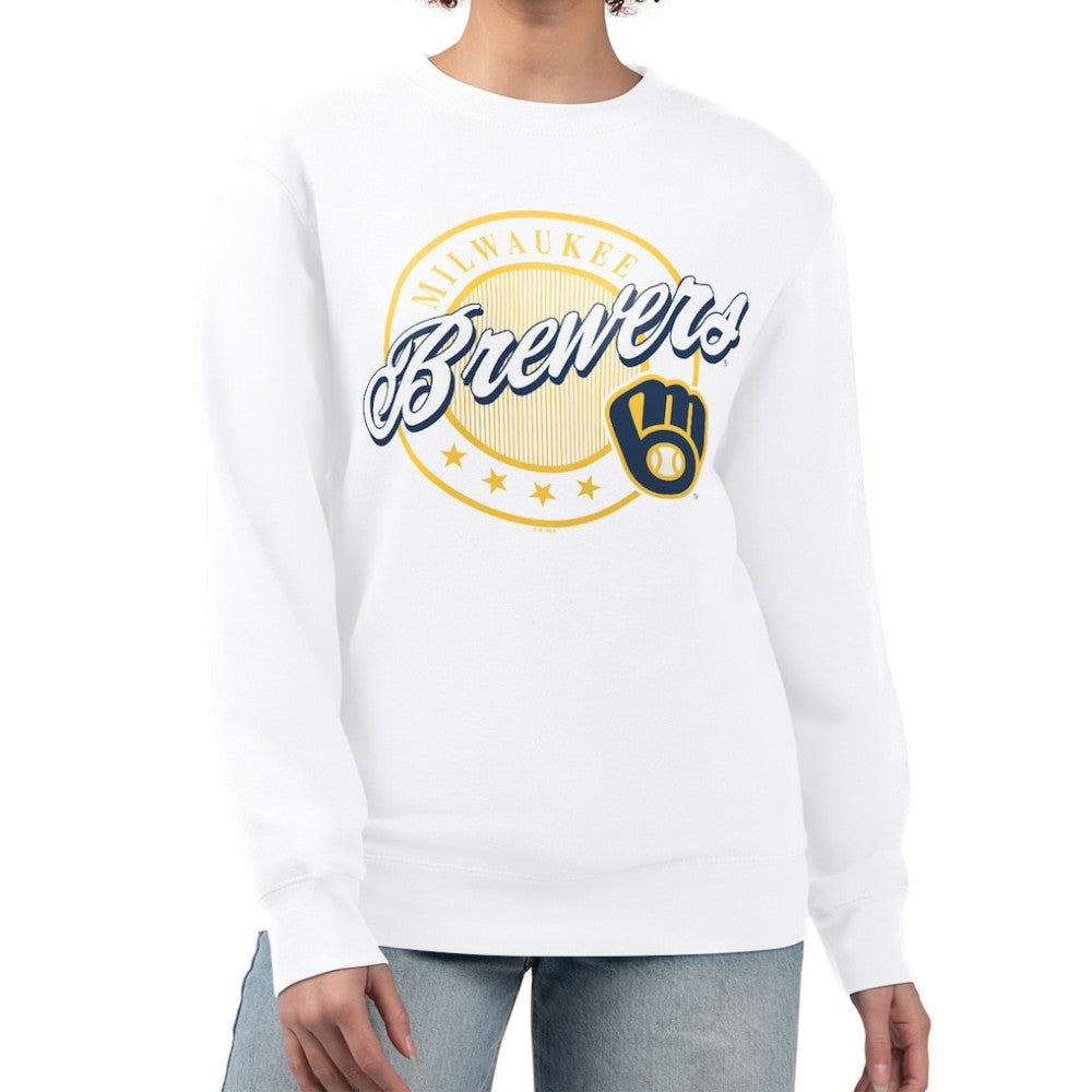 Milwaukee Brewers G-III 4Her by Carl Banks Women's Pinstripe Circle Team Fleece Pullover Sweatshirt - MLB