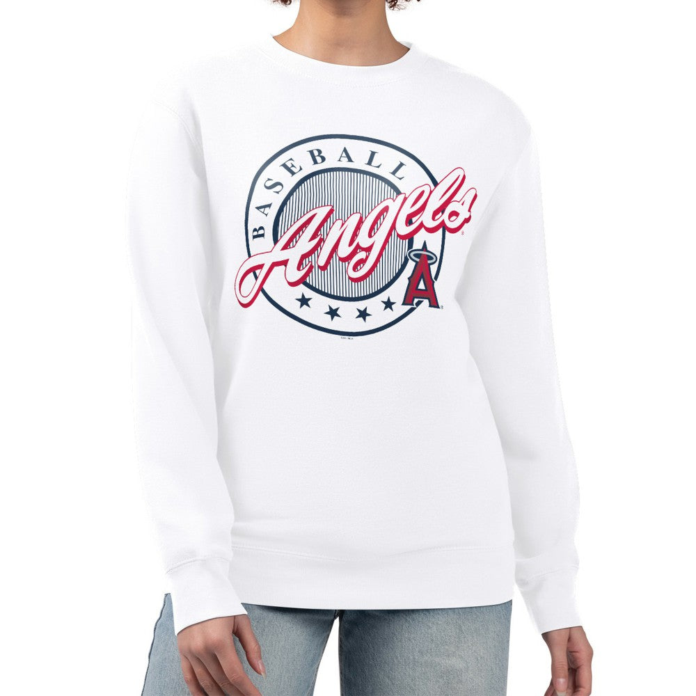 Los Angeles Angels G-III 4Her by Carl Banks Women's Pinstripe Circle Team Fleece Pullover Sweatshirt - MLB