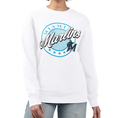Miami Marlins G-III 4Her by Carl Banks Women's Pinstripe Circle Team Fleece Pullover Sweatshirt - MLB