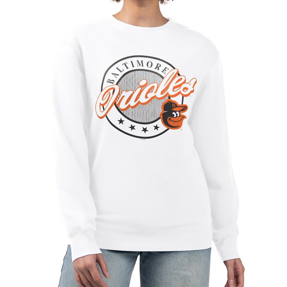 Baltimore Orioles G-III 4Her by Carl Banks Women's Pinstripe Circle Team Fleece Pullover Sweatshirt - MLB
