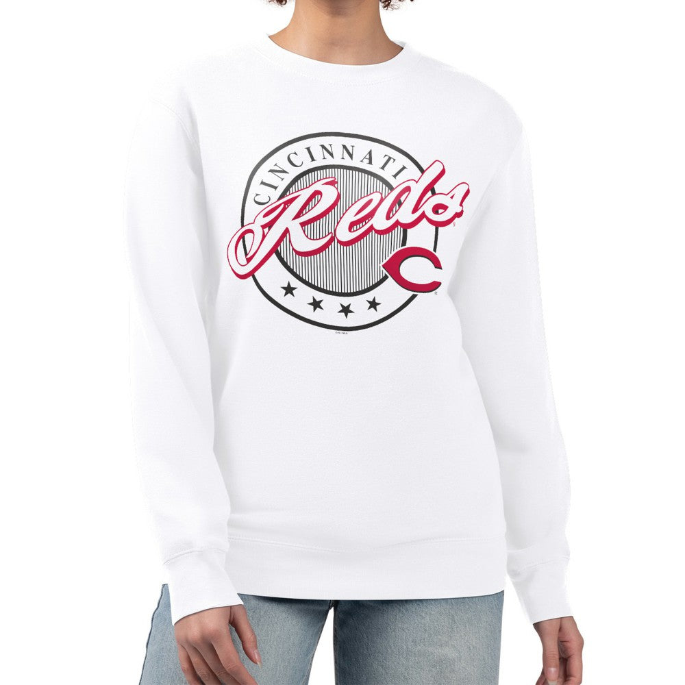 Cincinnati Reds G-III 4Her by Carl Banks Women's Pinstripe Circle Team Fleece Pullover Sweatshirt - MLB