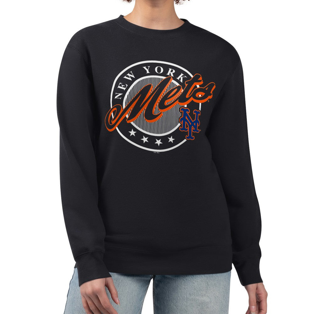 New York Mets G-III 4Her by Carl Banks Women's Pinstripe Circle Team Fleece Pullover Sweatshirt - MLB