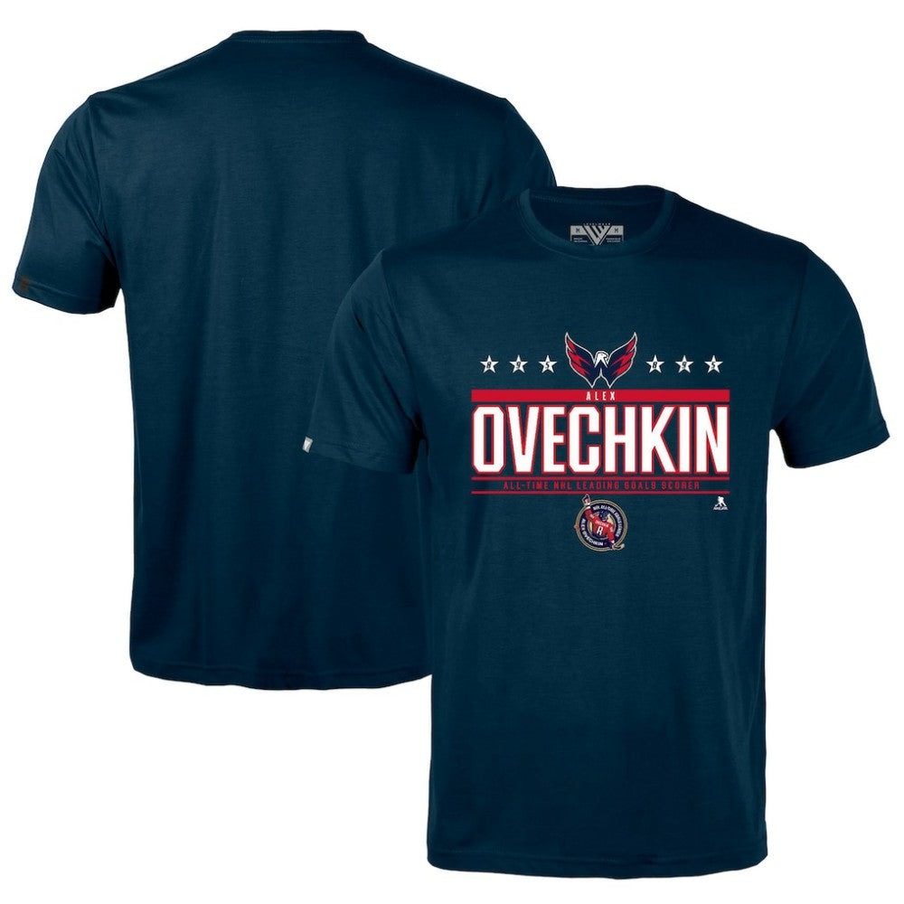 Alexander Ovechkin Washington Capitals Levelwear NHL All-Time Leading Goal Scorer Milestone Stars Name & Number Richmond T-Shirt - Navy - NHL