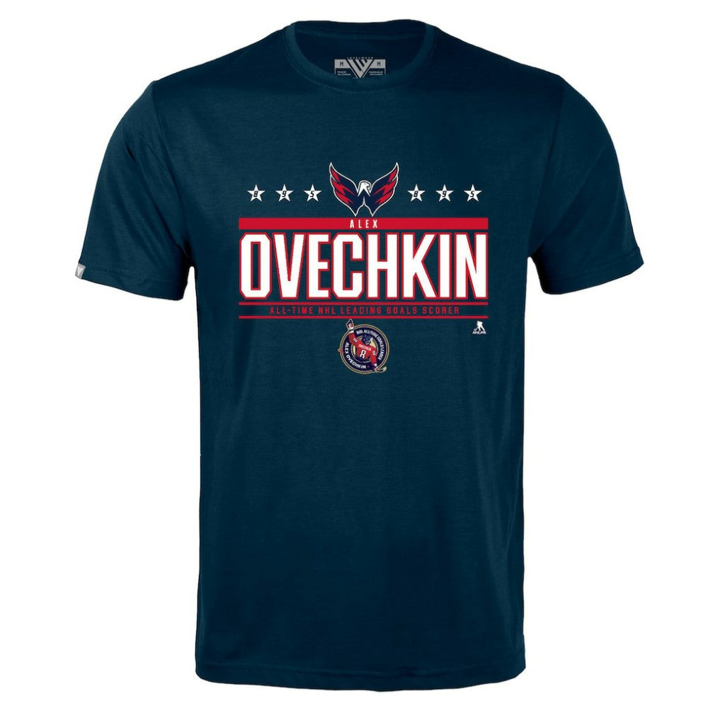 Alexander Ovechkin Washington Capitals Levelwear NHL All-Time Leading Goal Scorer Milestone Stars Name & Number Richmond T-Shirt - Navy - NHL