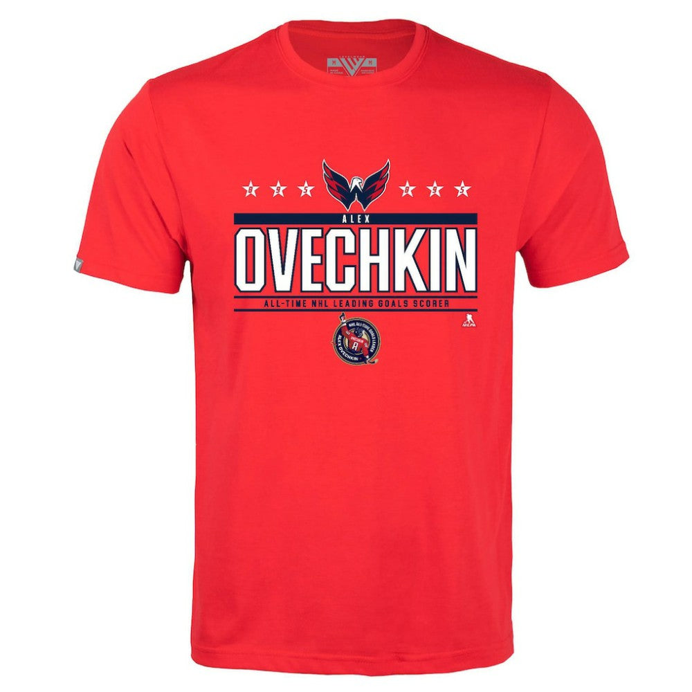 Alexander Ovechkin Washington Capitals Levelwear NHL All-Time Leading Goal Scorer Milestone Stars Name & Number Richmond T-Shirt - Red - NHL