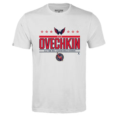 Alexander Ovechkin Washington Capitals Levelwear NHL All-Time Leading Goal Scorer Milestone Stars Name & Number Richmond T-Shirt - White - NHL