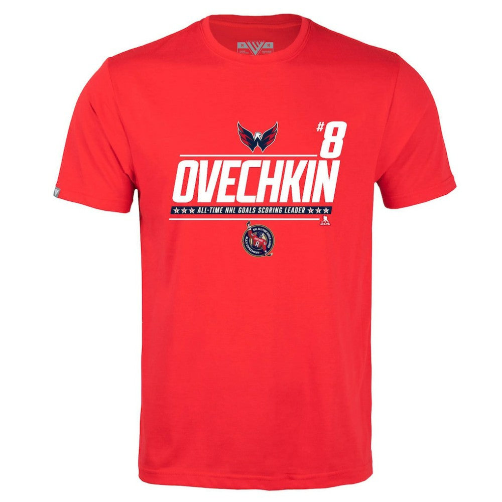 Alexander Ovechkin Washington Capitals Levelwear NHL All-Time Leading Goal Scorer Milestone Name & Number Richmond T-Shirt - Red - NHL