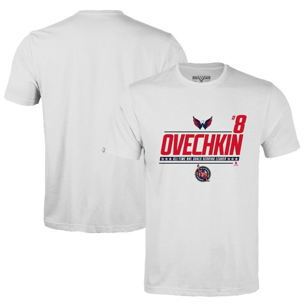 Alexander Ovechkin Washington Capitals Levelwear NHL All-Time Leading Goal Scorer Milestone Name & Number Richmond T-Shirt - White - NHL