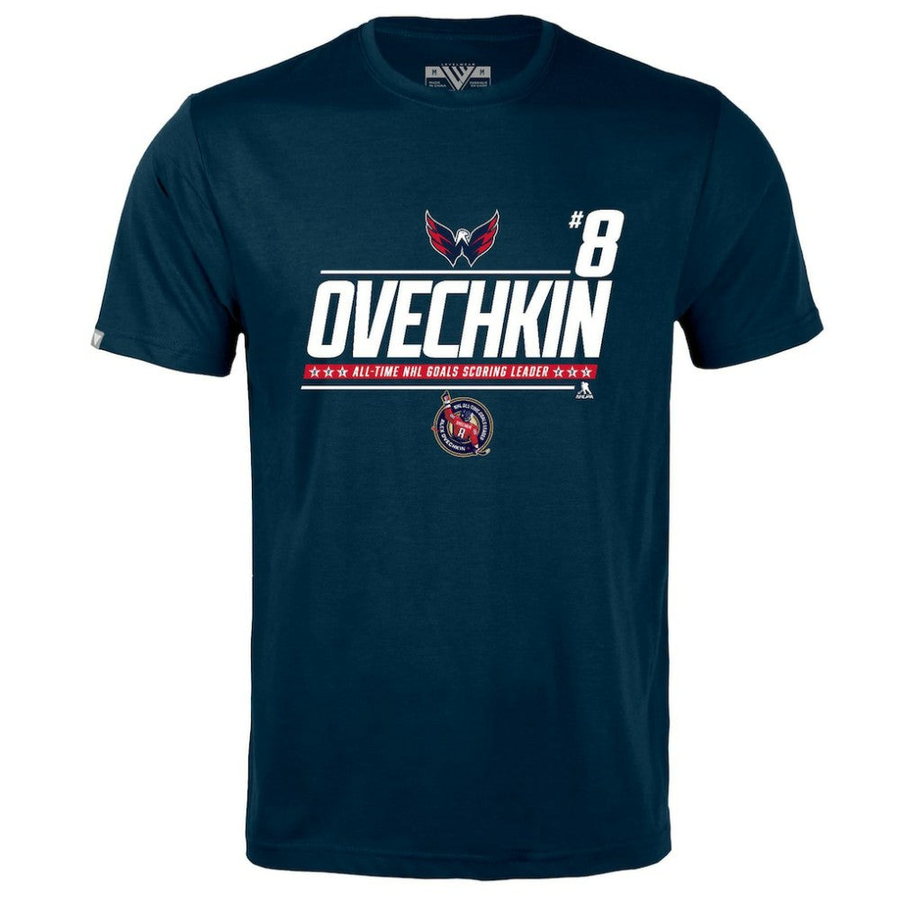 Alexander Ovechkin Washington Capitals Levelwear NHL All-Time Leading Goal Scorer Milestone Name & Number Richmond T-Shirt - Navy - NHL