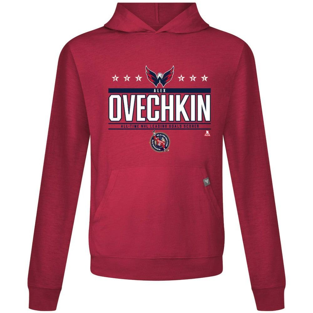 Alexander Ovechkin Washington Capitals Levelwear NHL All-Time Leading Goal Scorer Milestone Stars Name & Number Relay Pullover Hoodie - Red - NHL