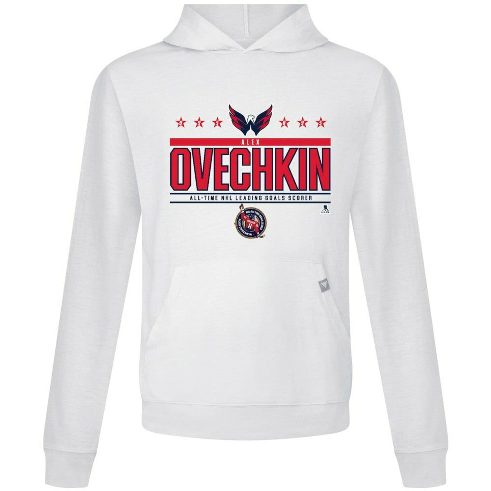 Alexander Ovechkin Washington Capitals Levelwear NHL All-Time Leading Goal Scorer Milestone Stars Name & Number Relay Pullover Hoodie - White - NHL