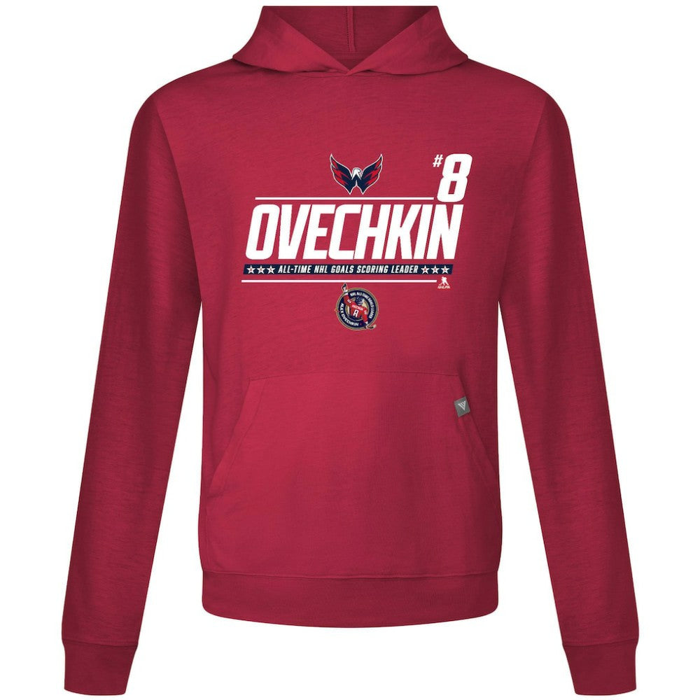 Alexander Ovechkin Washington Capitals Levelwear NHL All-Time Leading Goal Scorer Milestone Name & Number Relay Pullover Hoodie - Red - NHL
