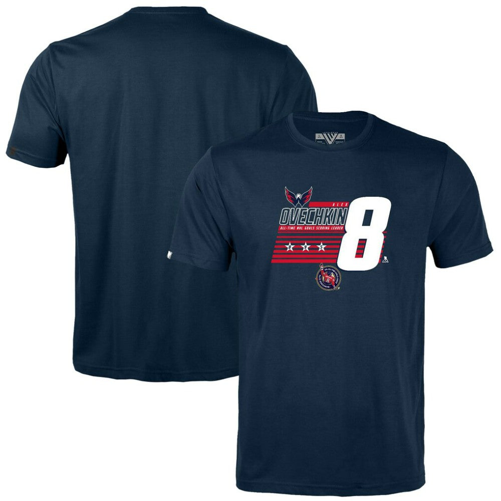Alexander Ovechkin Washington Capitals Levelwear Youth NHL All-Time Leading Goal Scorer Milestone Stripes Name & Number Little Richmond T-Shirt - Navy - NHL