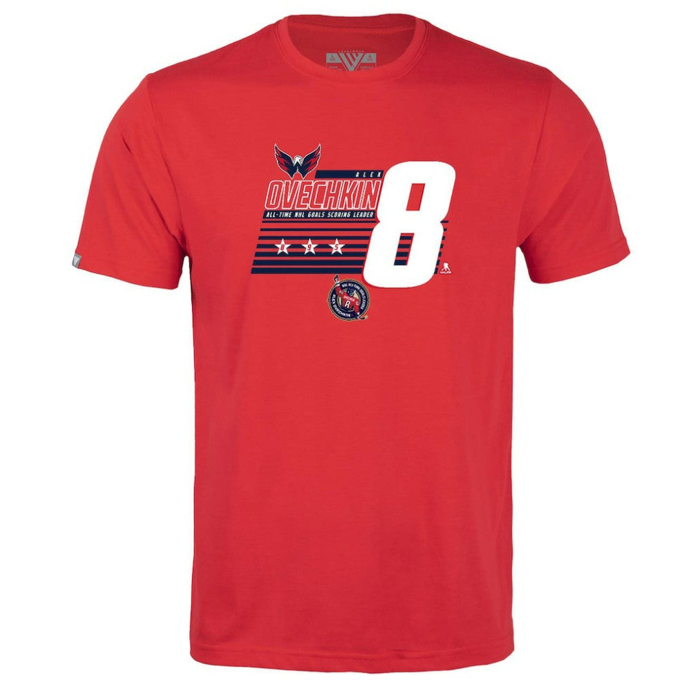 Alexander Ovechkin Washington Capitals Levelwear Youth NHL All-Time Leading Goal Scorer Milestone Stripes Name & Number Little Richmond T-Shirt - Red - NHL