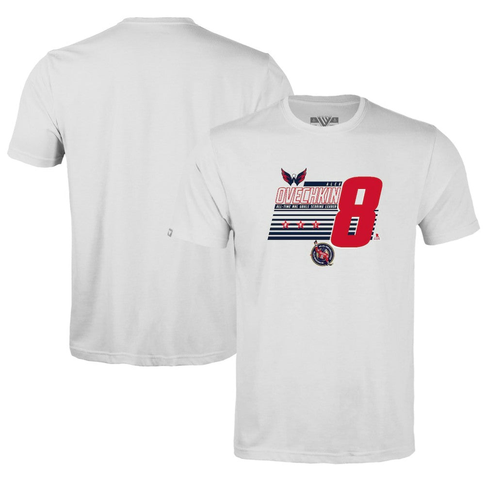 Alexander Ovechkin Washington Capitals Levelwear Youth NHL All-Time Leading Goal Scorer Milestone Stripes Name & Number Little Richmond T-Shirt - White - NHL