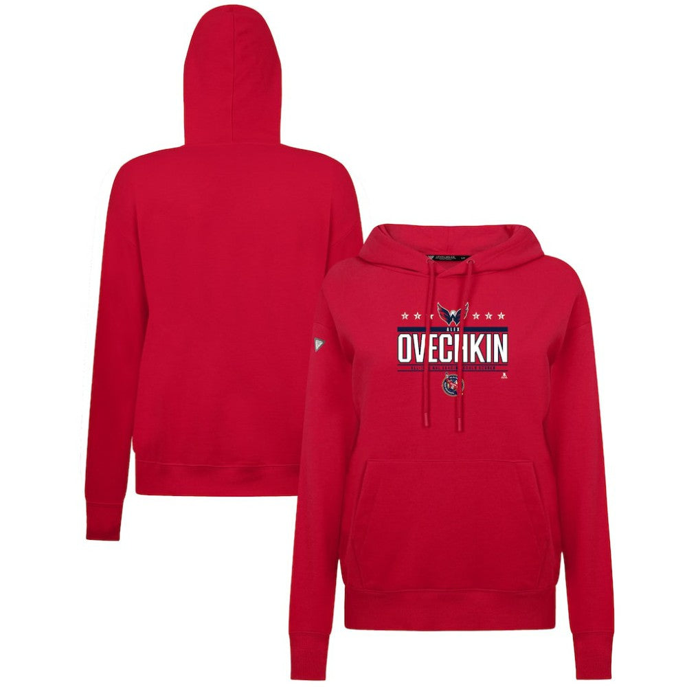 Alexander Ovechkin Washington Capitals Levelwear Women's NHL All-Time Leading Goal Scorer Milestone Stripes Name & Number Adorn Pullover Hoodie - Red - NHL