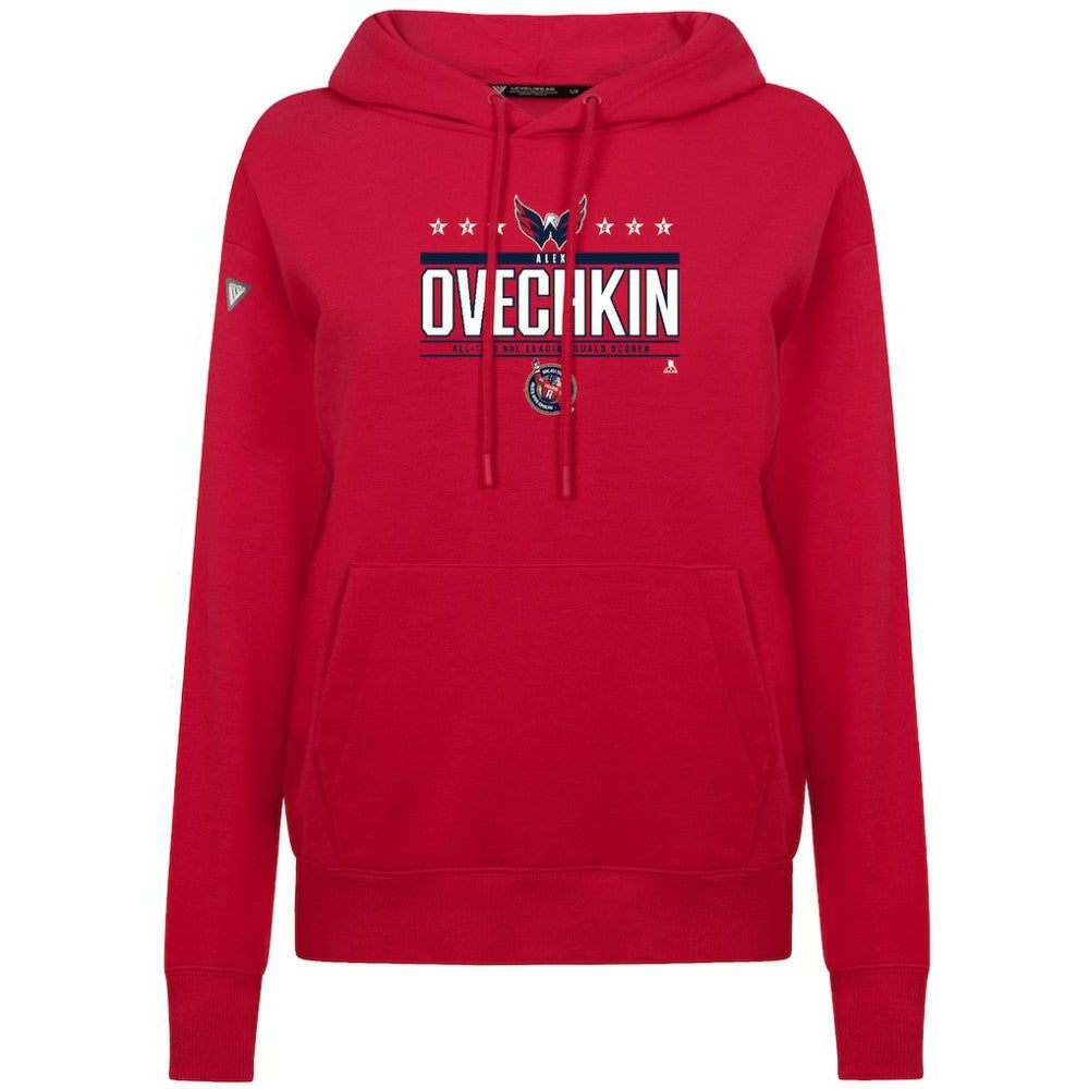 Alexander Ovechkin Washington Capitals Levelwear Women's NHL All-Time Leading Goal Scorer Milestone Stripes Name & Number Adorn Pullover Hoodie - Red - NHL